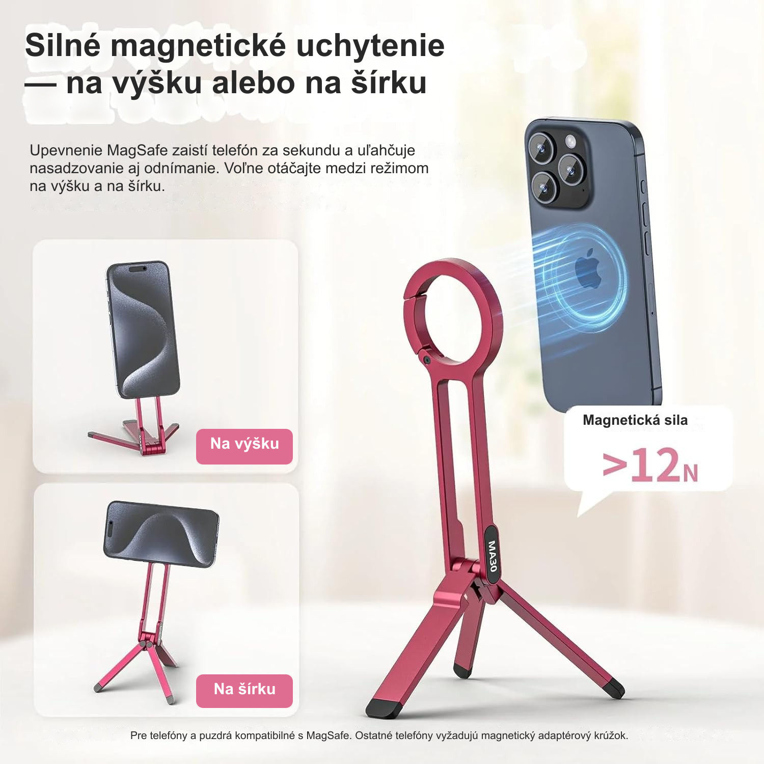 Silné magnetické uchytenie — na výšku alebo na šírku