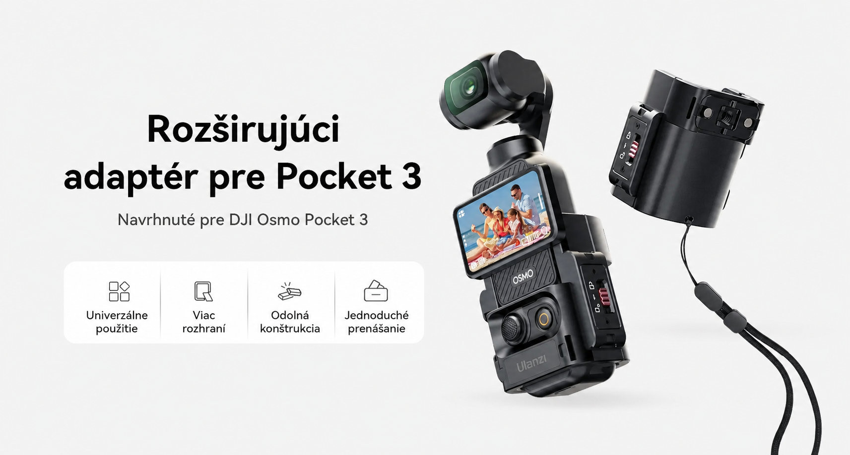 Přeložená infografika rozšiřujícího adaptéru Ulanzi PK-06 pro DJI Osmo Pocket 3