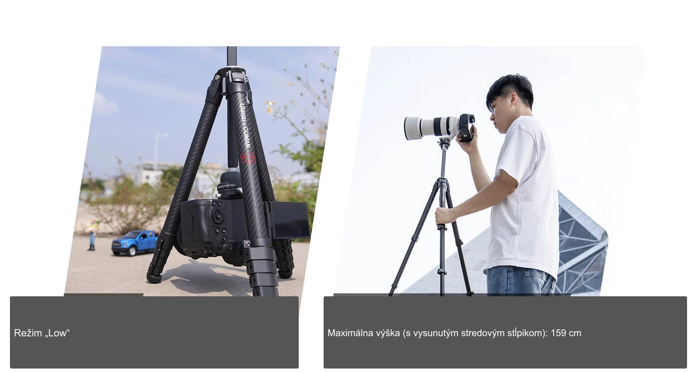 Nízky režim: 180 mm (7,0") – Maximálna výška (vysunutý stredový stĺp): 1590 mm (62,6")