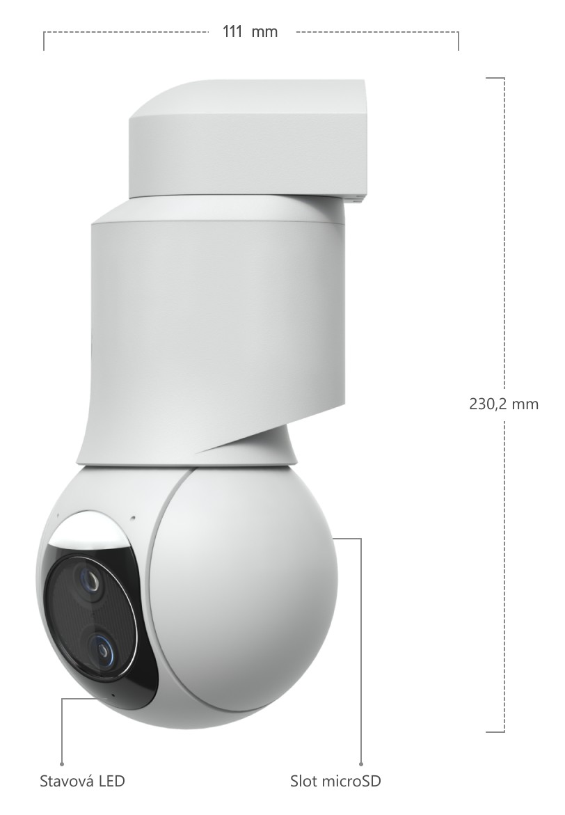Ubiquiti UniFi Protect G6 PTZ, biela – rozmery kamery s ramenom