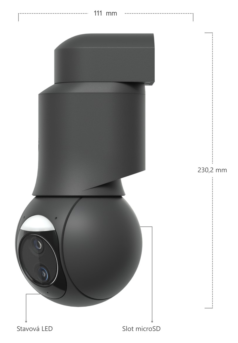 Ubiquiti UniFi Protect G6 PTZ, čierna – rozmery kamery s ramenom