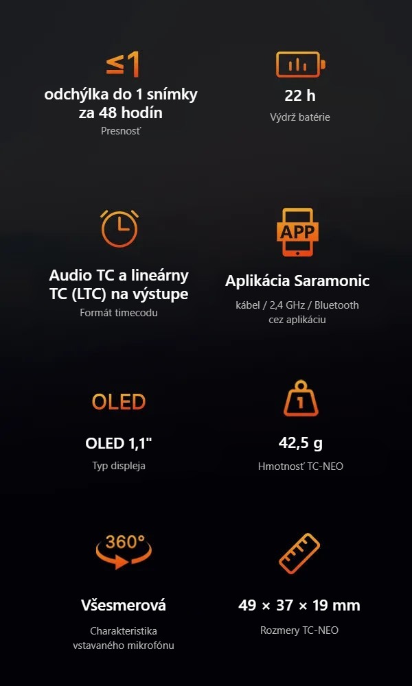 Prehľad parametrov Saramonic TC-NEO
