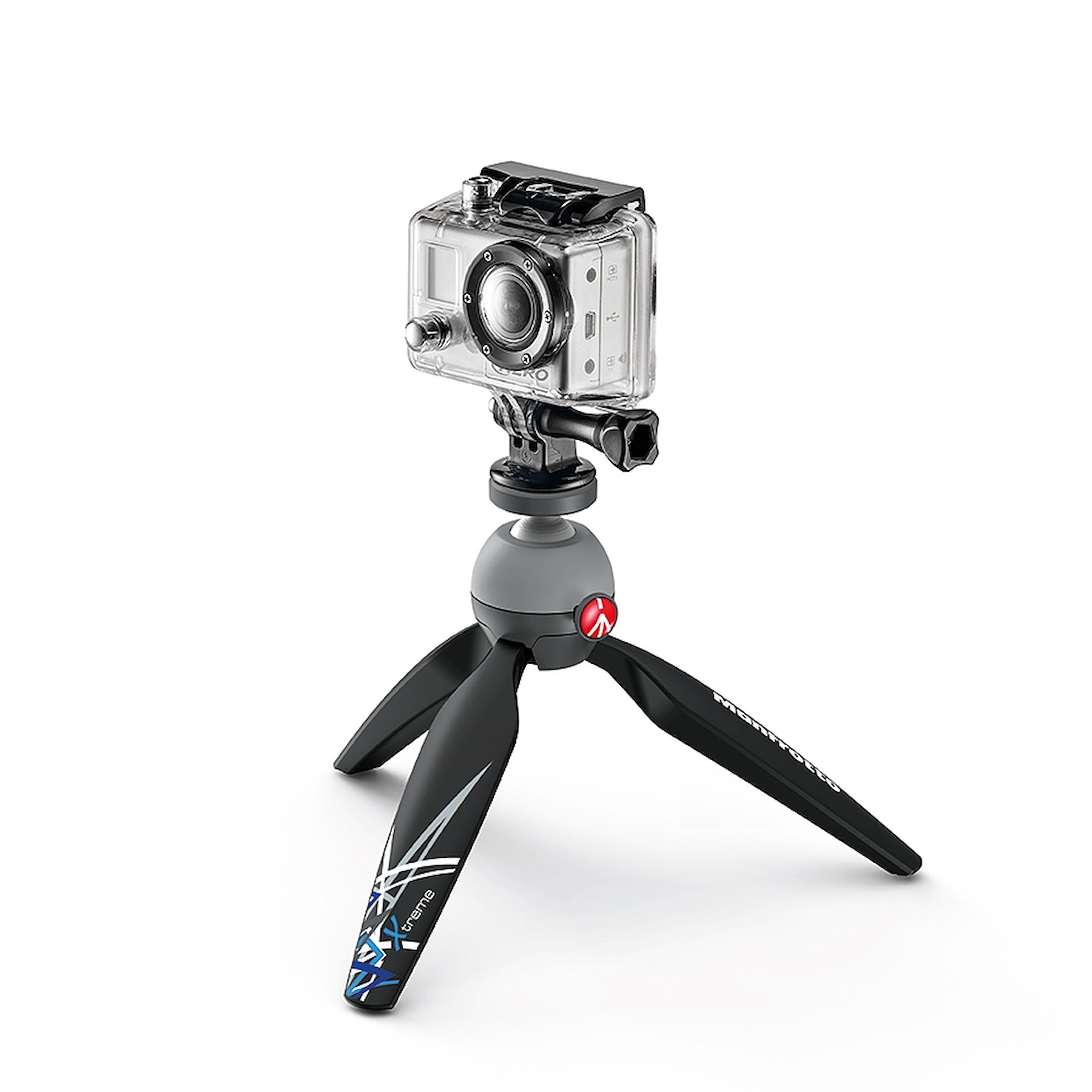 PIXI Xtreme na stole s ilustračnou kamerou GoPro, ktorá nie je súčasťou balenia
