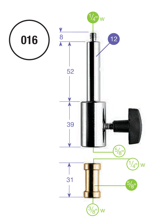 Kótovaný výkres výrobcu adaptéra Manfrotto 016 a vložky 119