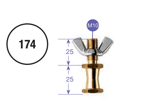 Výkres modelu Manfrotto 174 s M10 a dvoma kótami 25 mm