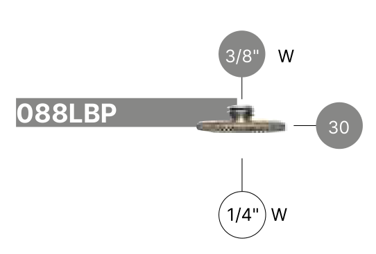 Výkres výrobcu 088LBP: vonkajší závit 3/8, vnútorný 1/4 a príruba 30 mm