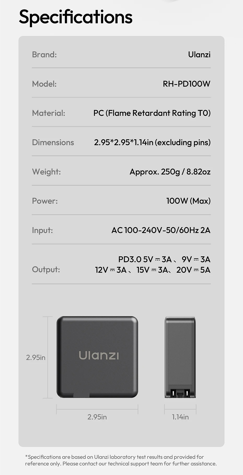 Technické údaje Ulanzi RH-PD100W