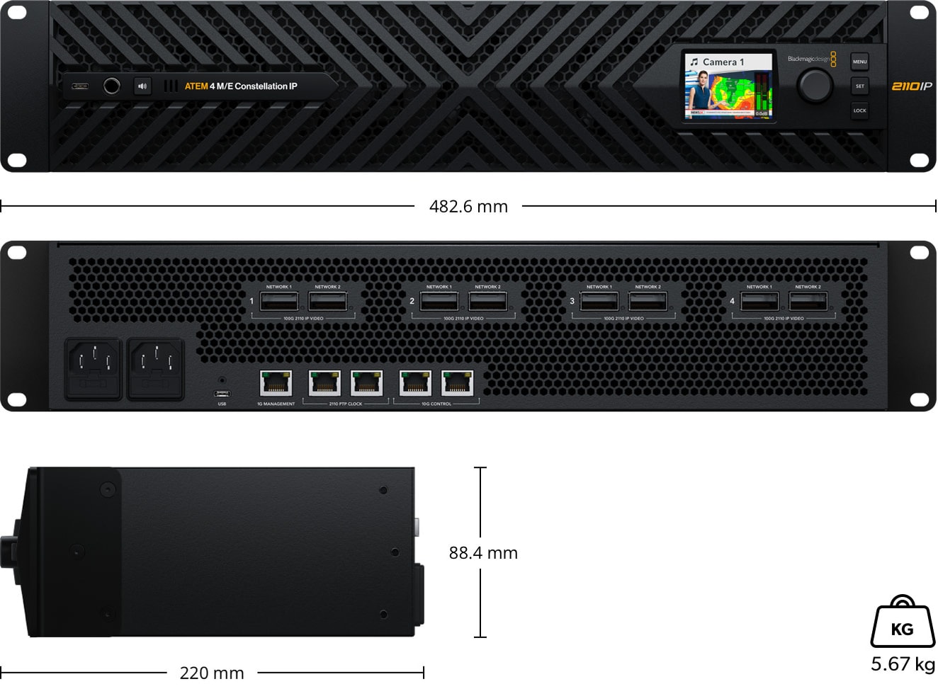 ATEM 4 M/E Constellation IP – Rozmery a hmotnosť