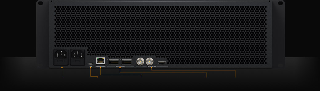 Predný a zadný panel Blackmagic Media Dock Ultra