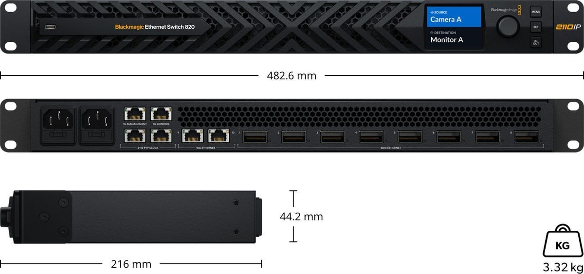 Blackmagic Ethernet Switch 820 – Rozmery a hmotnosť