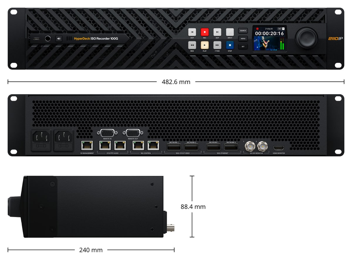 HyperDeck ISO Recorder 100G – Rozmery a hmotnosť