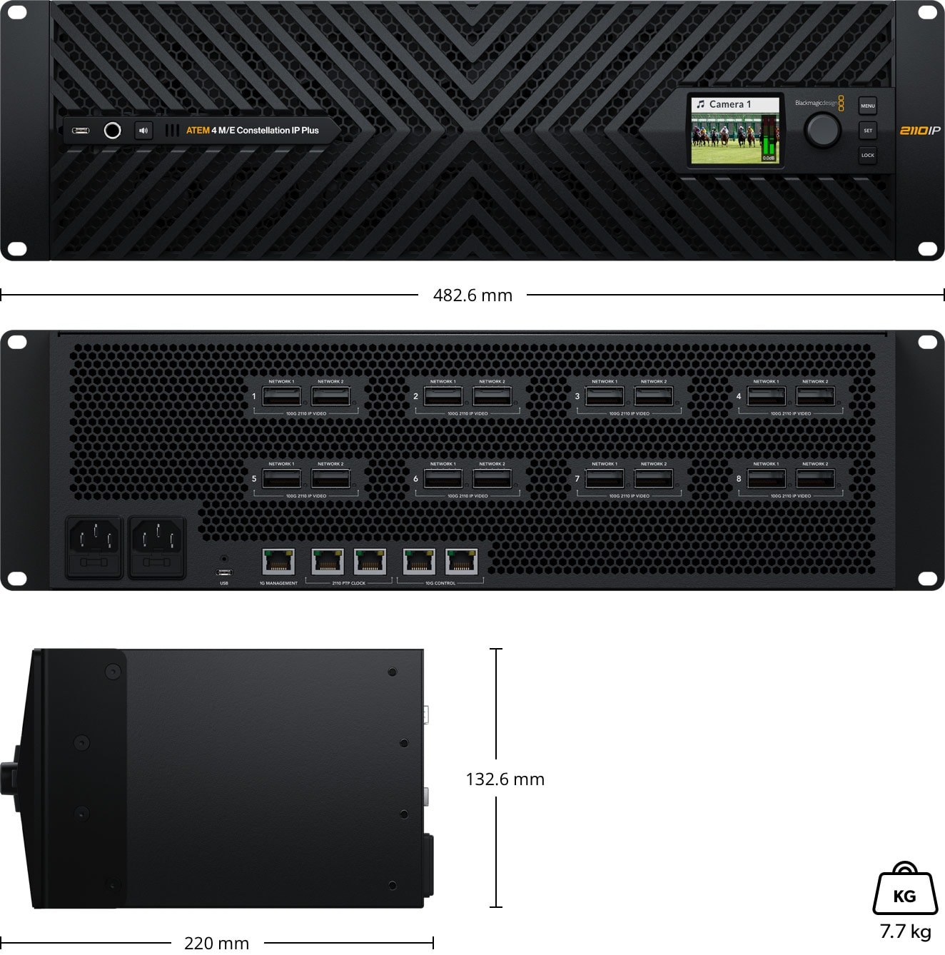 ATEM 4 M/E Constellation IP Plus – Rozmery a hmotnosť