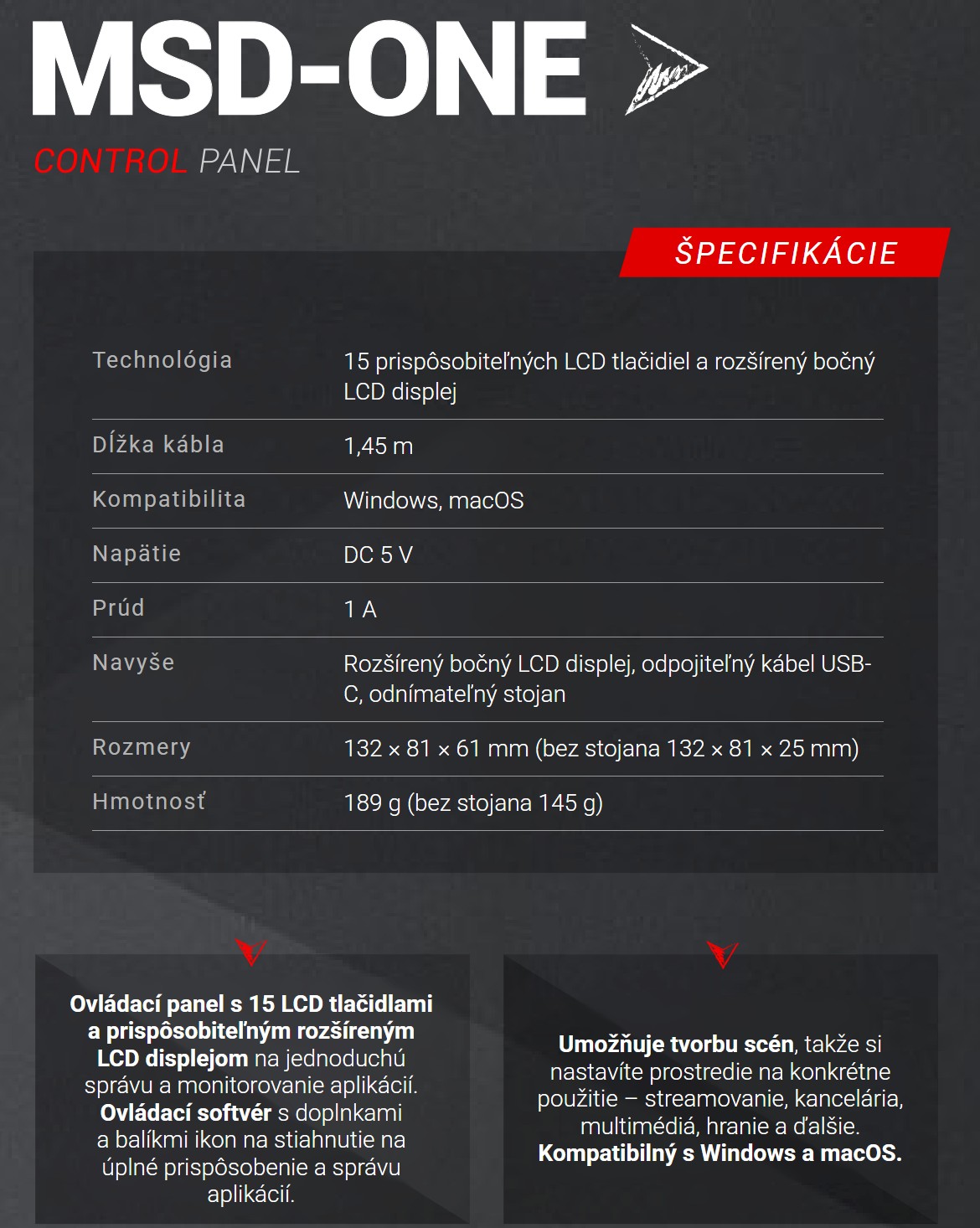 Mars Gaming MSD-ONE – Technické údaje v skratke