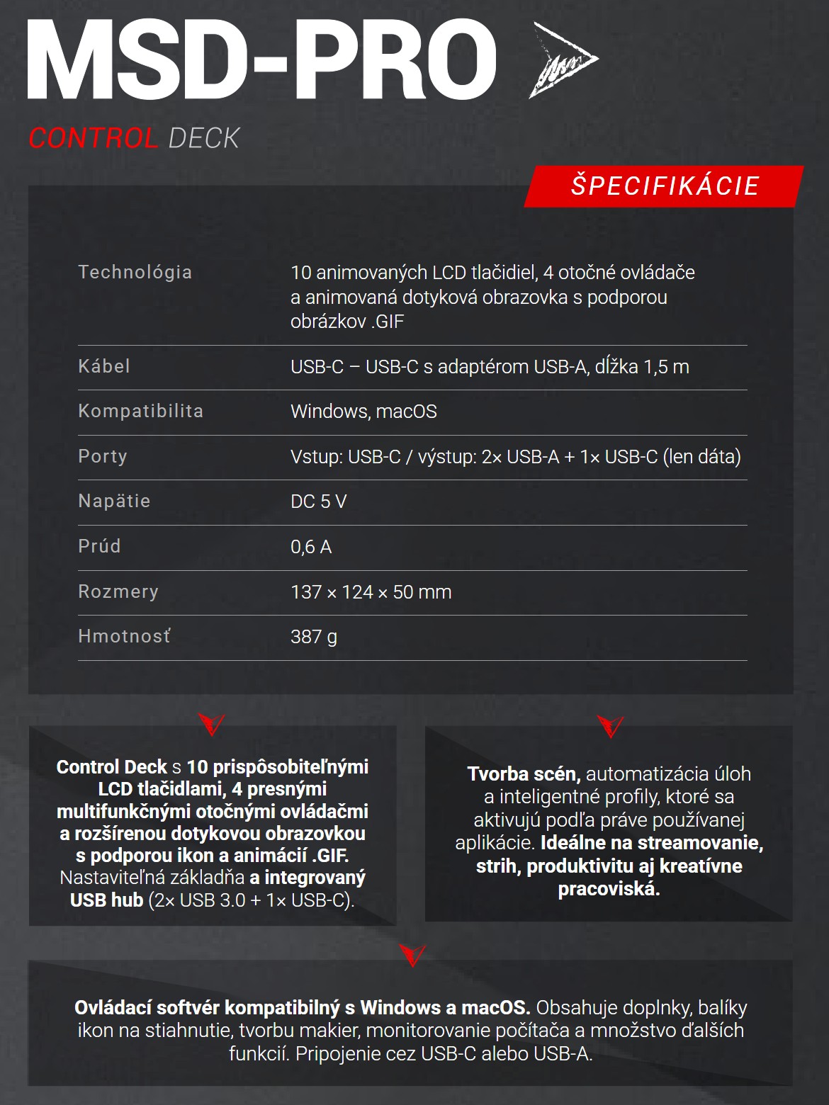 Mars Gaming MSD-PRO – Technické údaje v skratke