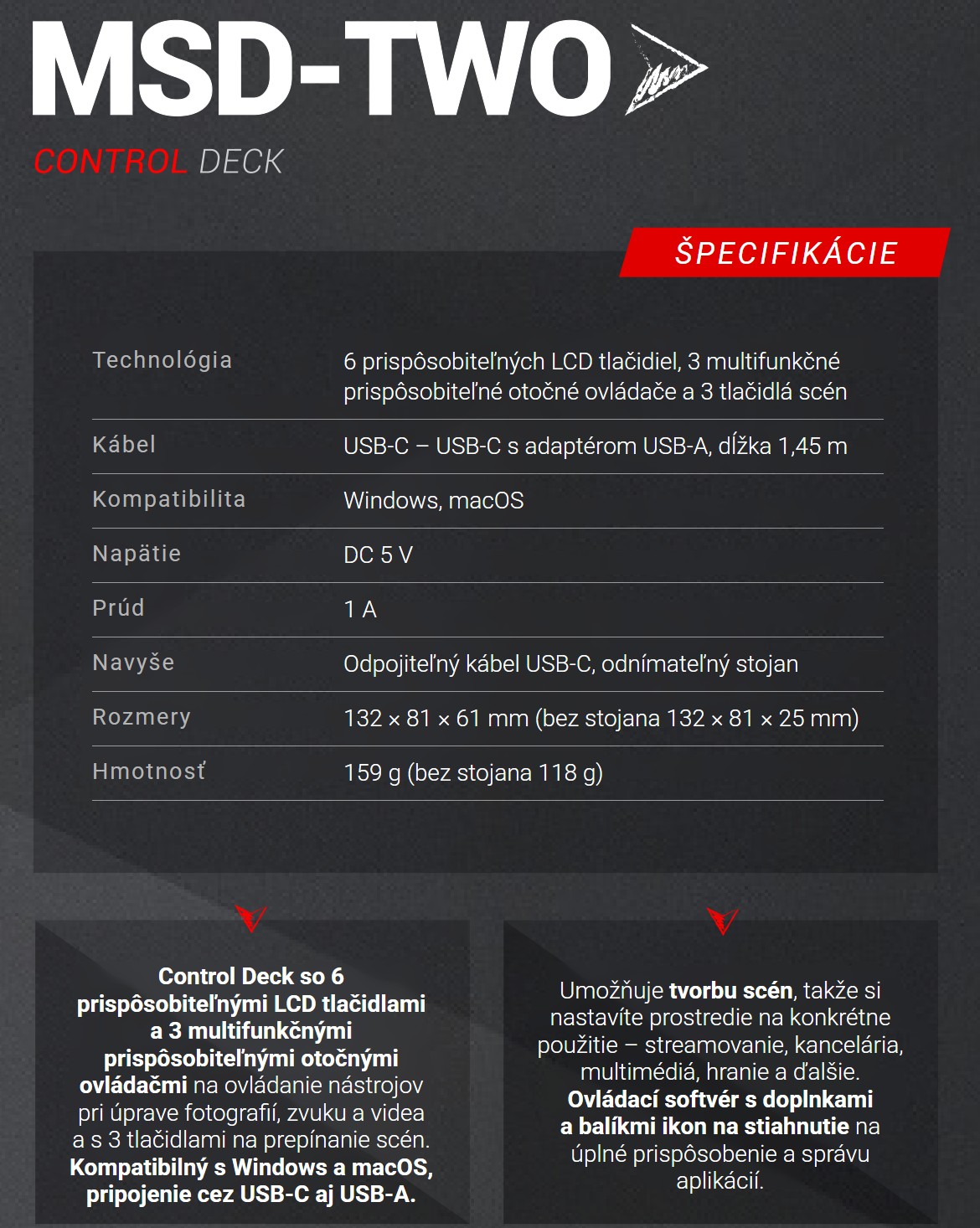 Mars Gaming MSD-TWO – Technické údaje v skratke