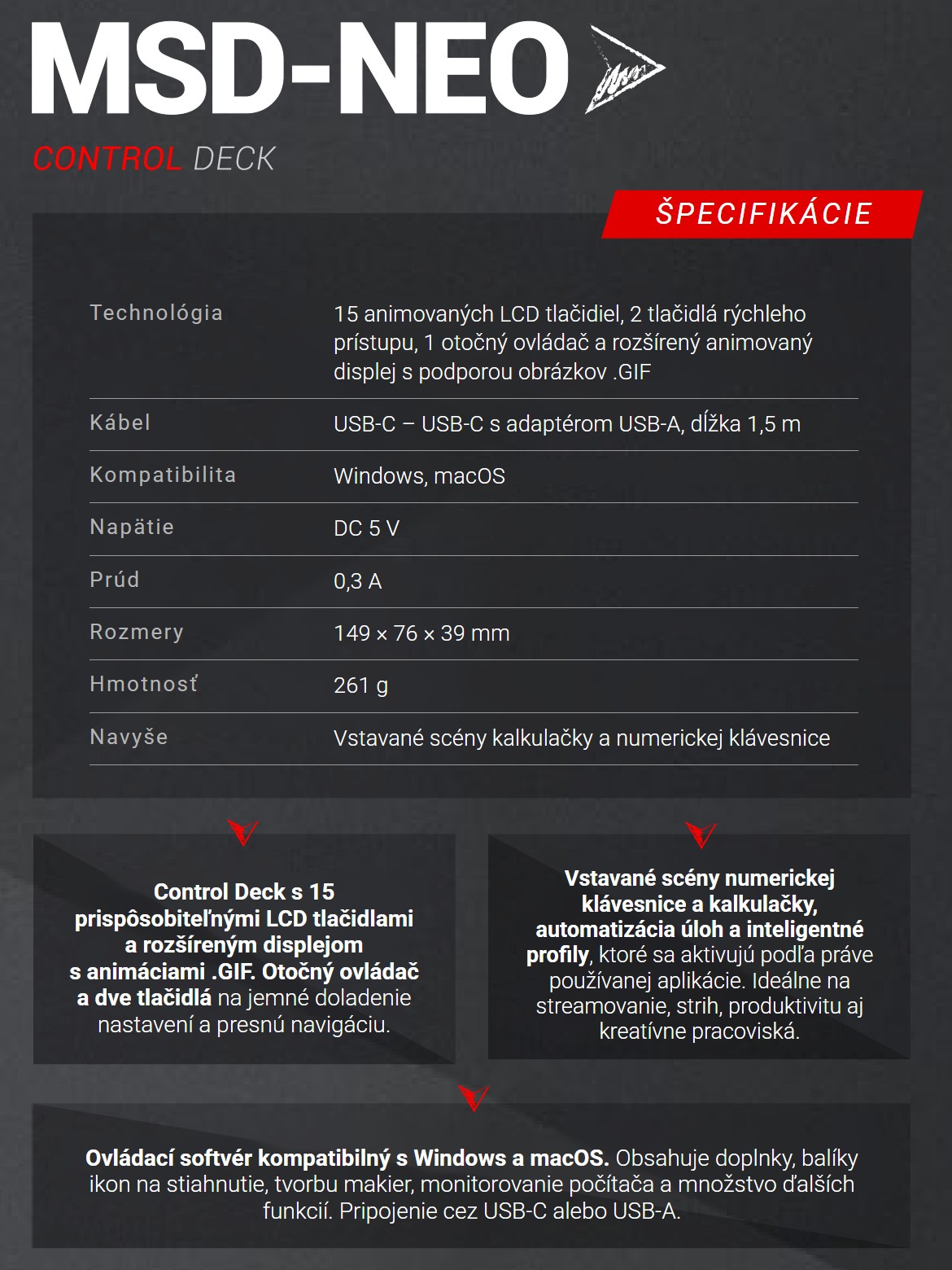 Mars Gaming MSD-NEO – Technické údaje v skratke