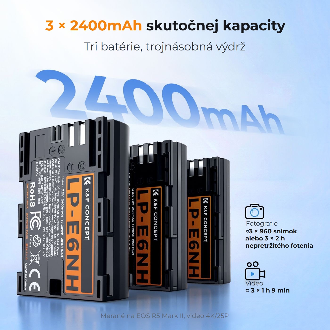 K&F Concept baterie Canon LP-E6NH 2400mAh, 3 ks + nabíječka na 3 sloty