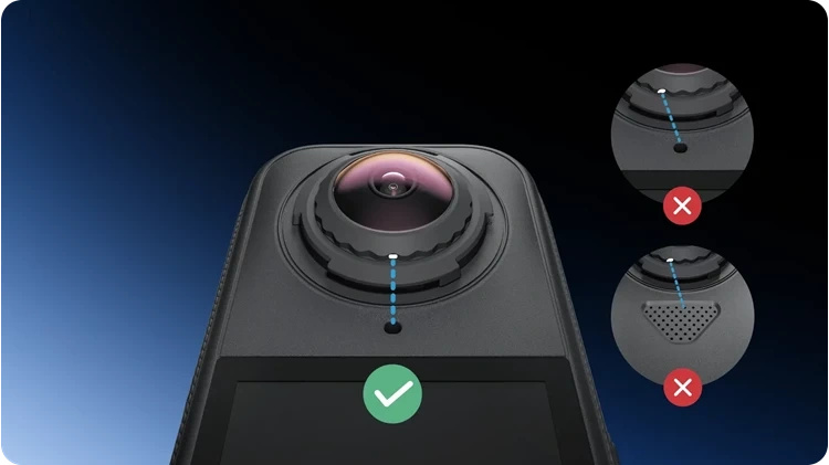 Kontrola správneho zarovnania šošovky Insta360 X4 Air