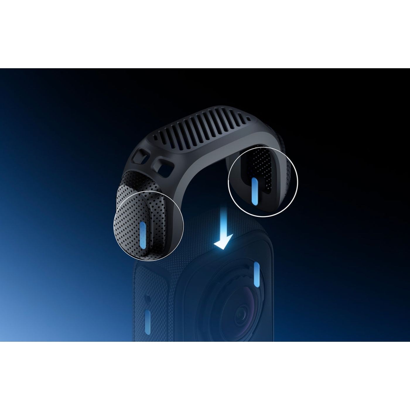 Schéma nasadenia veterného krytu na Insta360 X4 Air