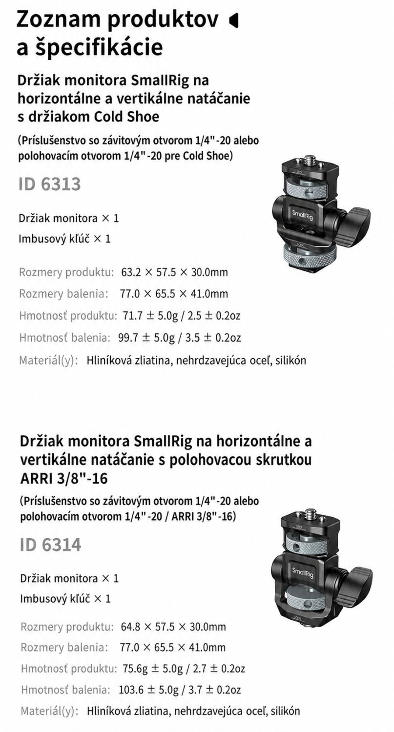 SmallRig Monitor Support 6314 – slovenská infografika 9