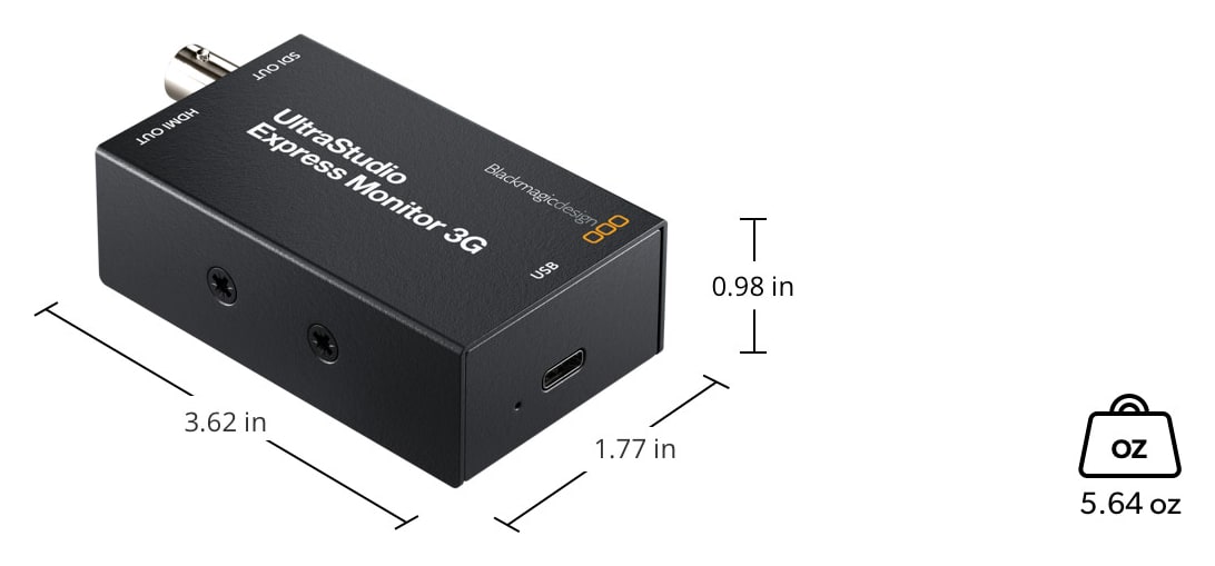UltraStudio Express Monitor 3G – Rozmery a hmotnosť
