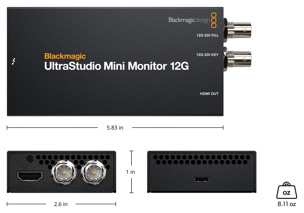 UltraStudio Mini Monitor 12G – Rozmery a hmotnosť