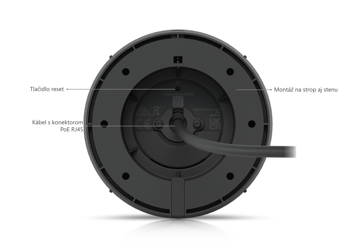 Ubiquiti UniFi Protect G5 Turret Ultra, čierna – spodná strana kamery