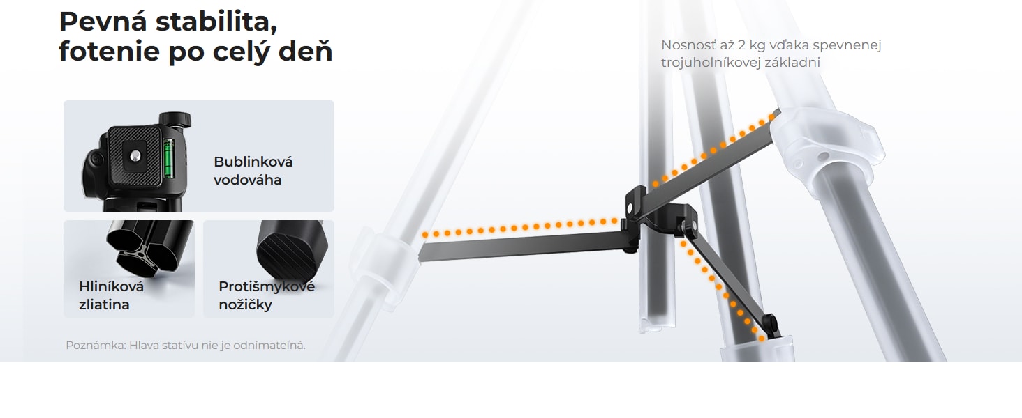K&F Concept S204A1 – hliníkový cestovný statív 147 cm s 3-cestnou hlavou