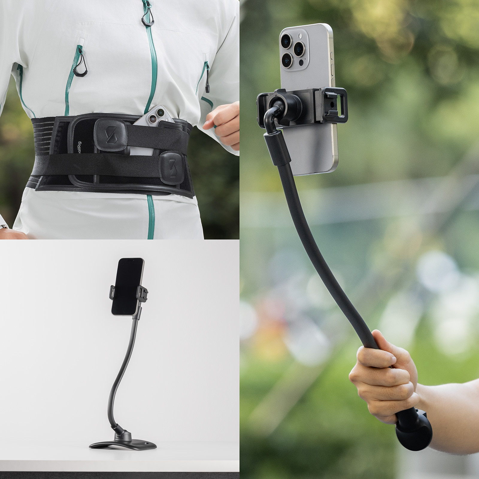 Použitie SmallRig WS-W1 na páse, na stole a v ruke