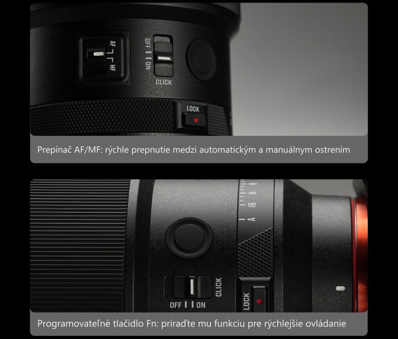 Meike 85mm F1.4 STM MIX II SL – Ovládacie prvky na tele objektívu