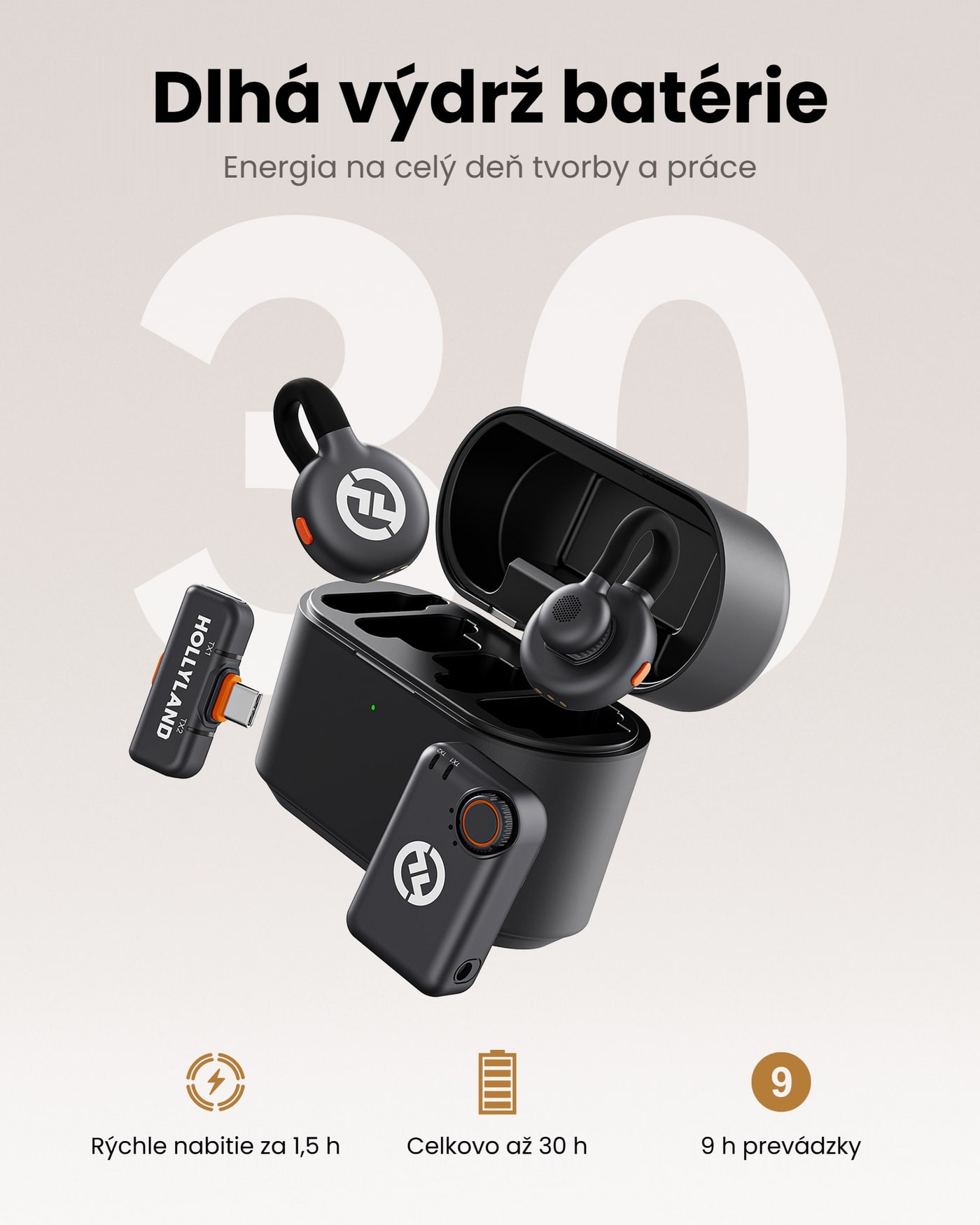 Hollyland LARK M2S nabíjacie puzdro Combo (Space Gray) – Výdrž s puzdrom