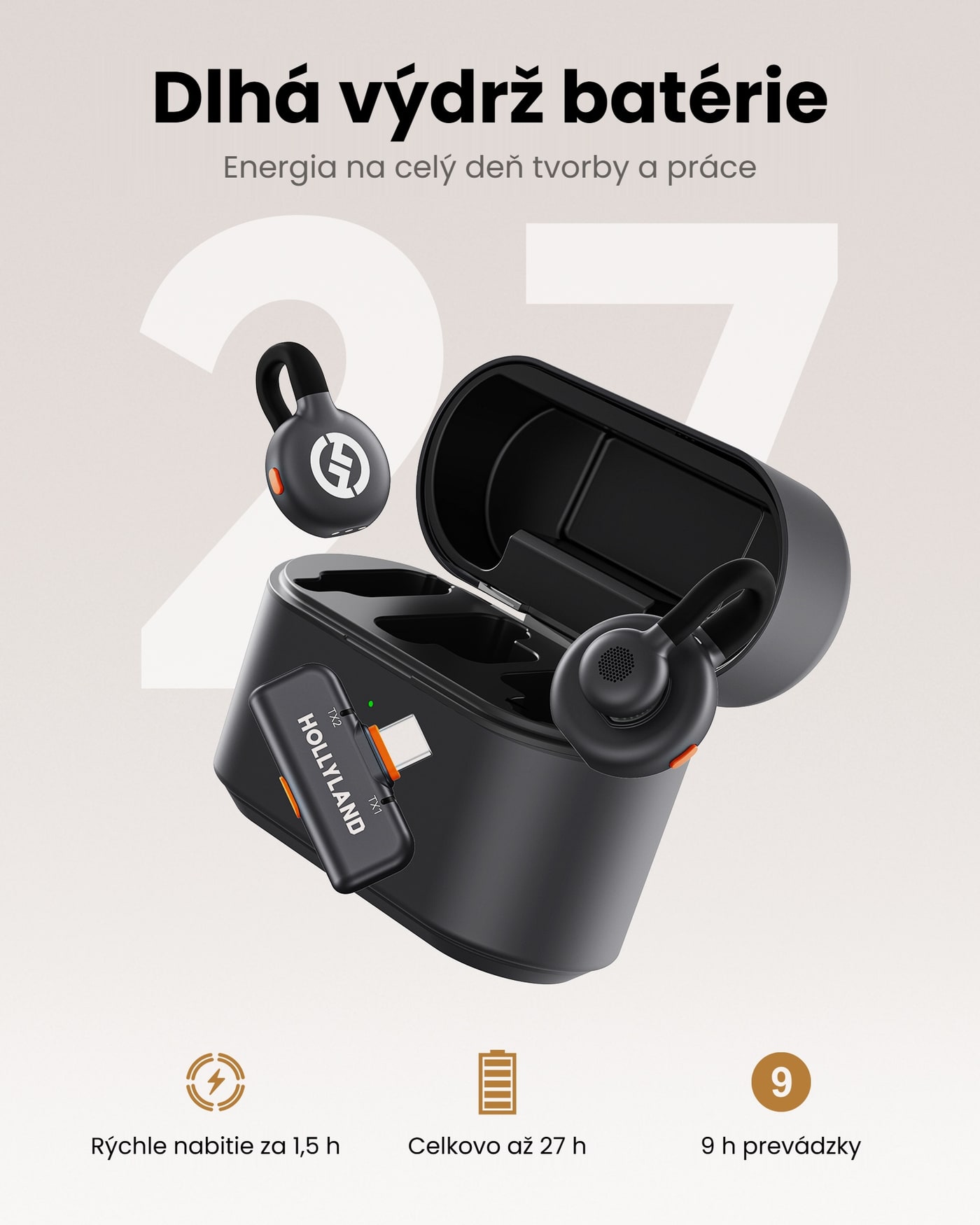 Hollyland LARK M2S nabíjacie puzdro Mobile (Space Gray) – Výdrž s puzdrom