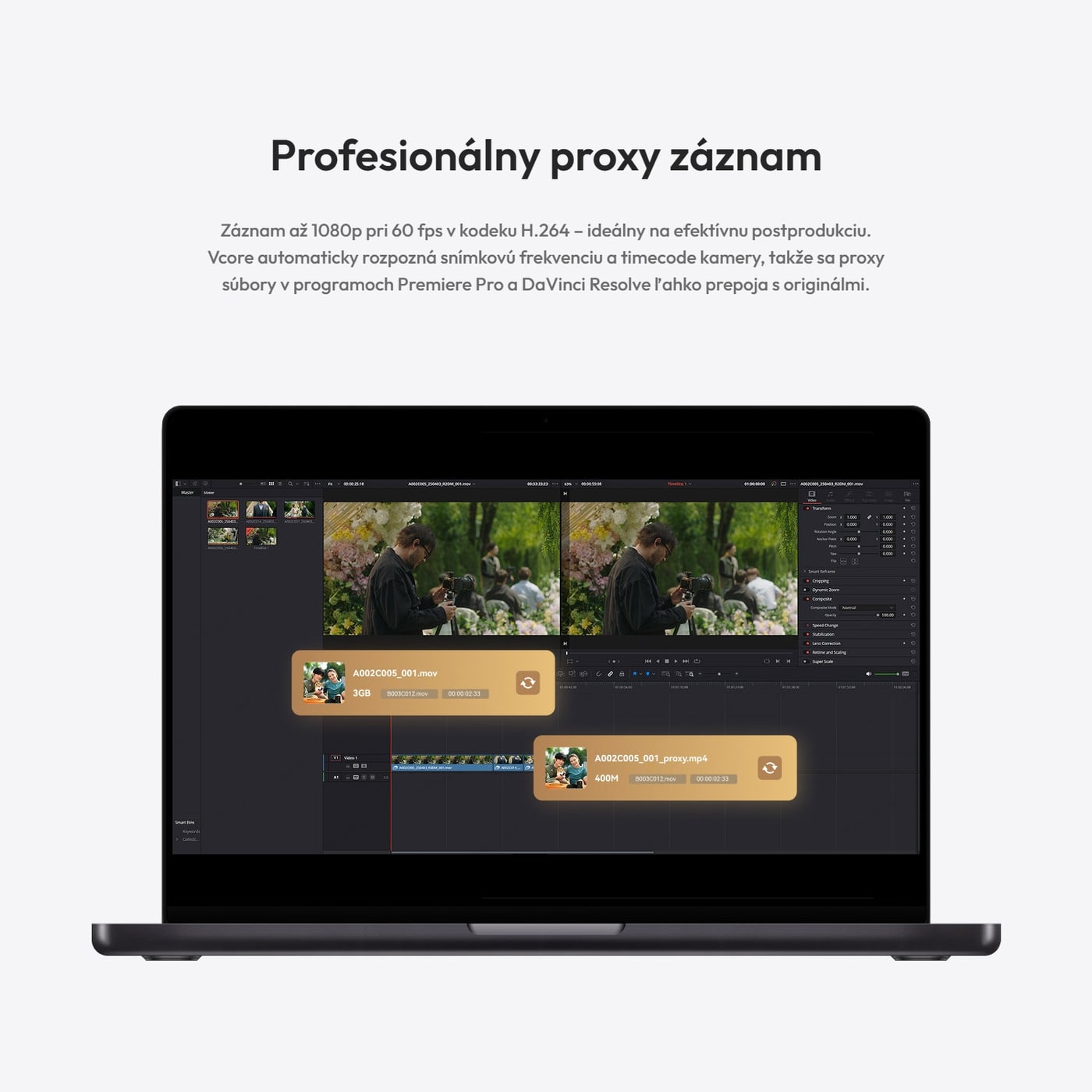 Hollyland Vcore – Proxy záznam na postprodukciu