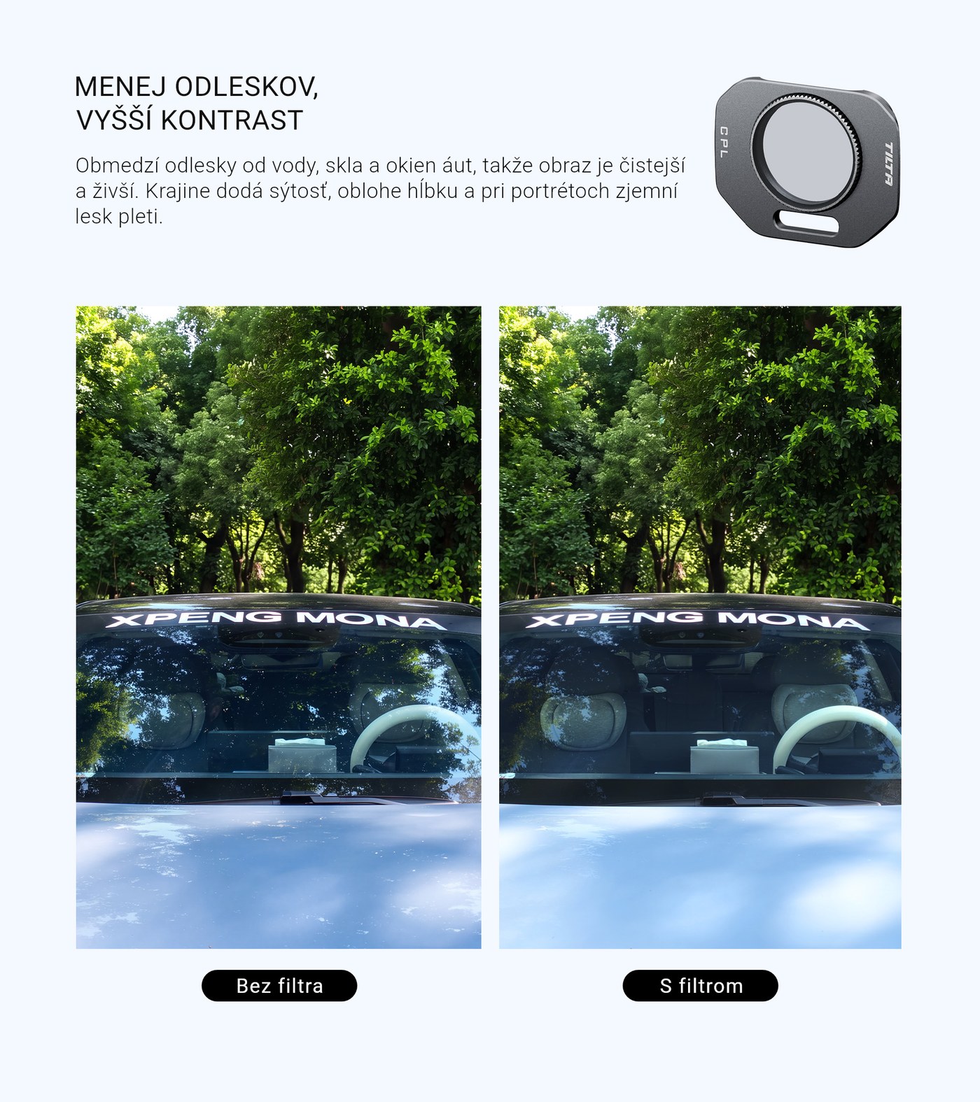 Polarizačný filter CPL: menej odleskov