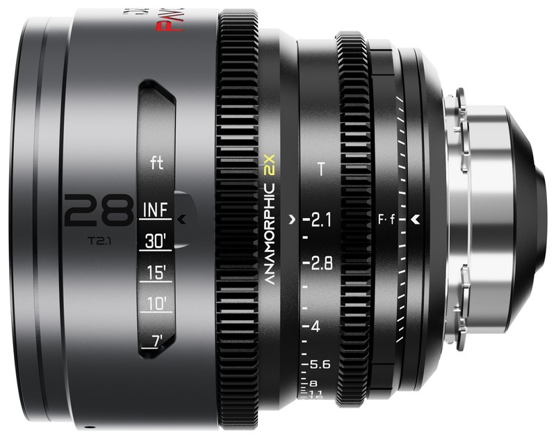 DZOFILM Pavo 28 mm T2,1 anamorfný 2× – Neutral, PL/EF, stopová stupnica
