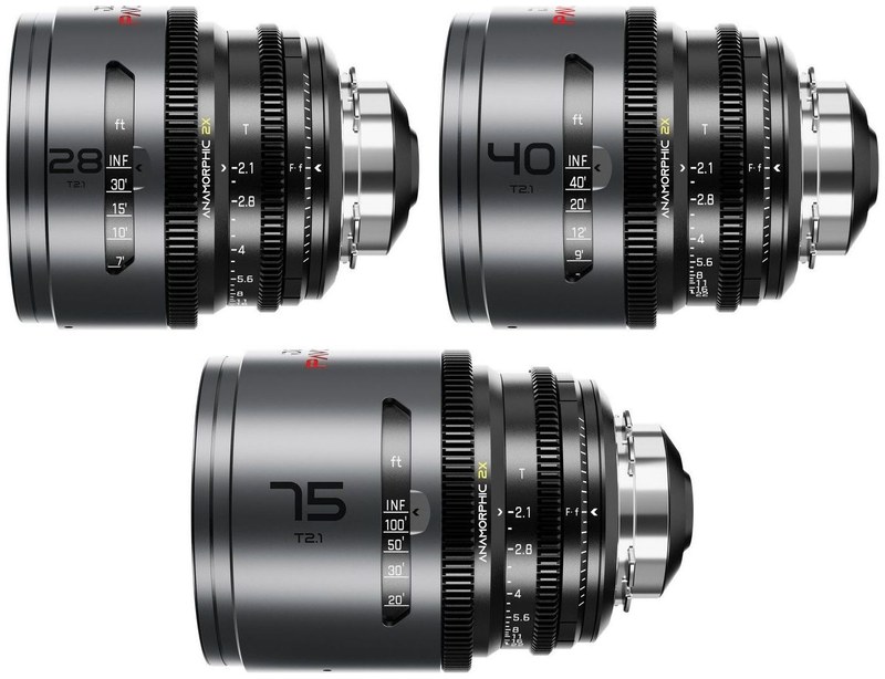 DZOFILM Pavo sada 28/40/75 mm anamorfná 2× – Neutral, PL/EF, stopová stupnica