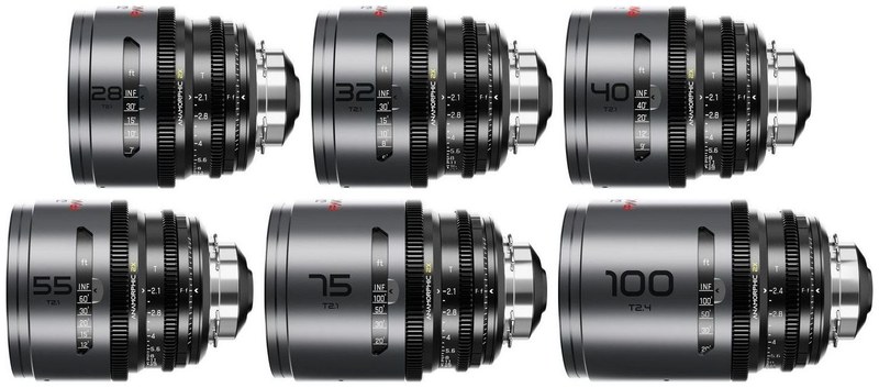 DZOFILM Pavo sada 28/32/40/55/75/100 mm anamorfná 2× – Neutral, PL/EF, stopová stupnica