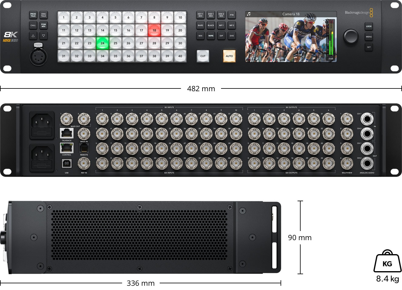 ATEM Constellation 8K – Rozmery a hmotnosť