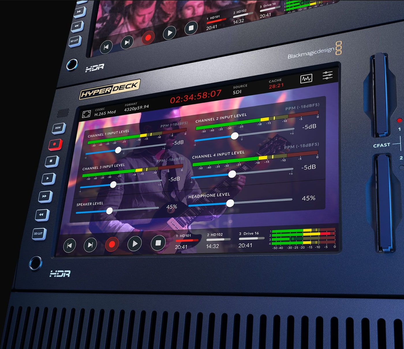 HyperDeck Extreme 8K HDR – Viackanálový zvuk SDI aj analógový