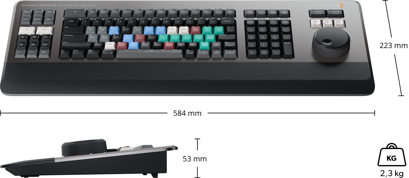 DaVinci Resolve Editor Keyboard – Rozmery a hmotnosť