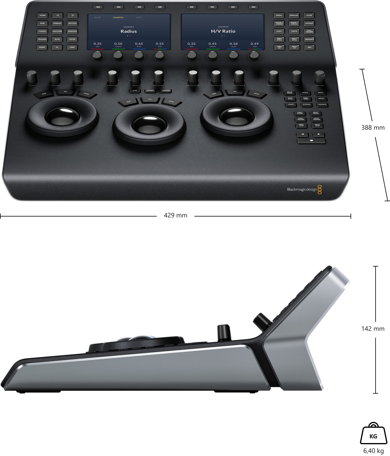 DaVinci Resolve Mini Panel – Rozmery a hmotnosť