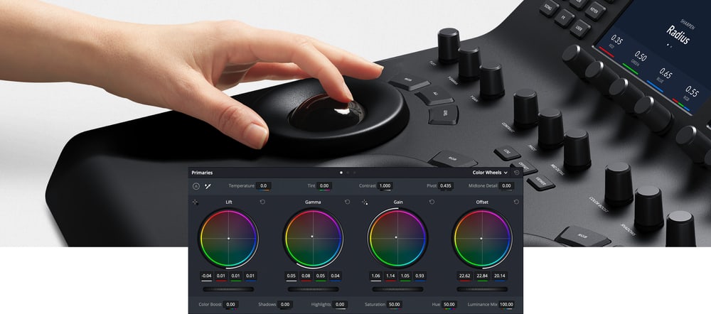 DaVinci Resolve Mini Panel – Trackbally pre lift, gamma a gain