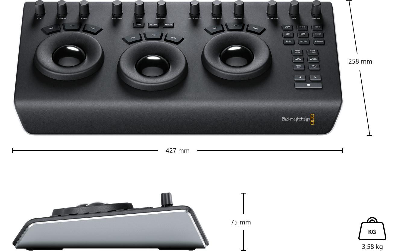 DaVinci Resolve Micro Panel – Rozmery a hmotnosť