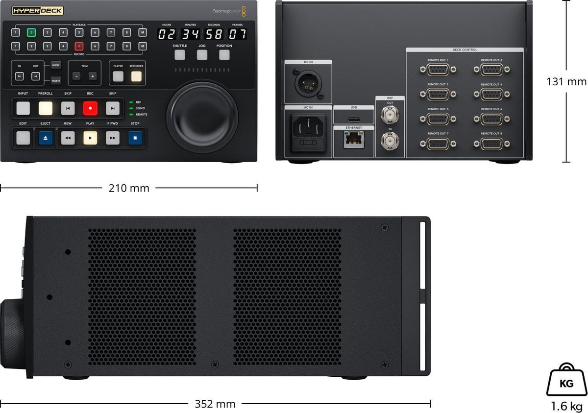 HyperDeck Extreme Control – Rozmery a hmotnosť