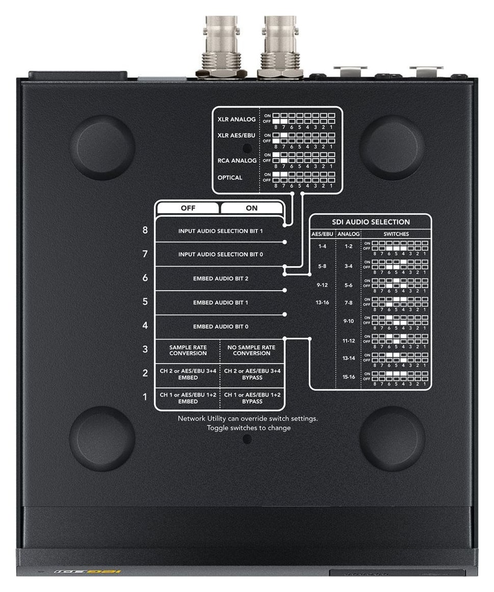 Teranex Mini Audio to SDI 12G – Nastavenie miniprepínačmi, cez USB aj Ethernet
