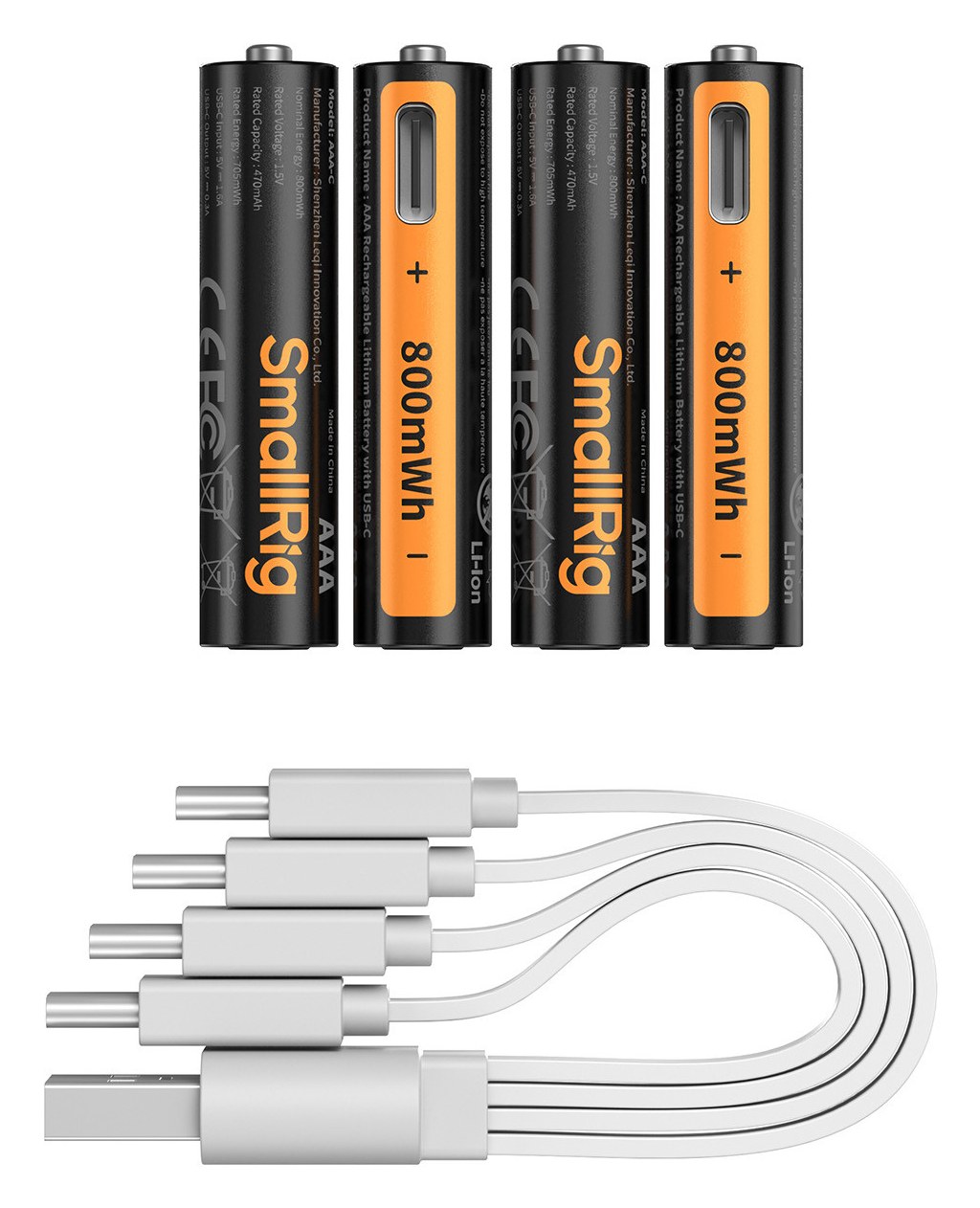 Nabíjacie batérie AAA s USB-C, sada 4 kusov