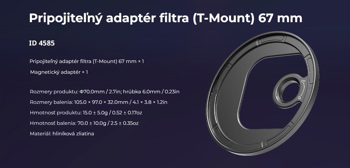 SmallRig 4727 Attachable CPL Filter with M-mount Filter Adapter 67mm