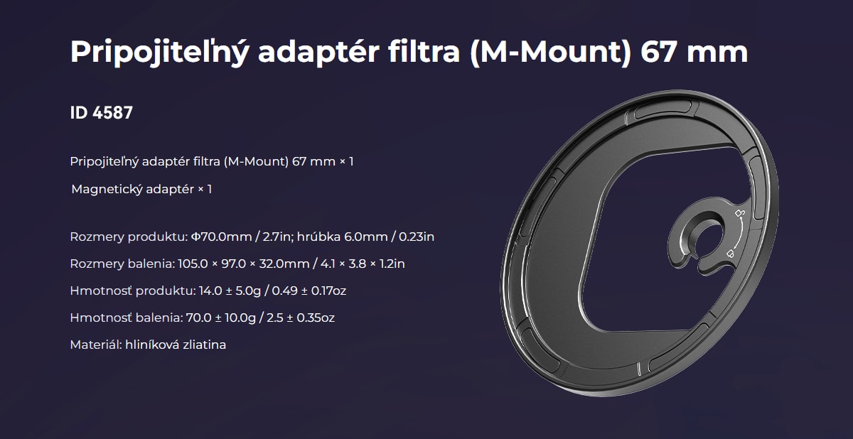 SmallRig 4727 Attachable CPL Filter with M-mount Filter Adapter 67mm