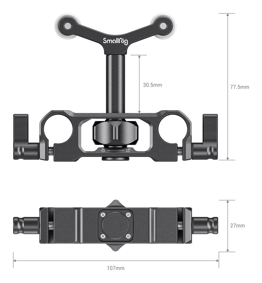 Universal 15mm tyčová podpera objektívu LWS