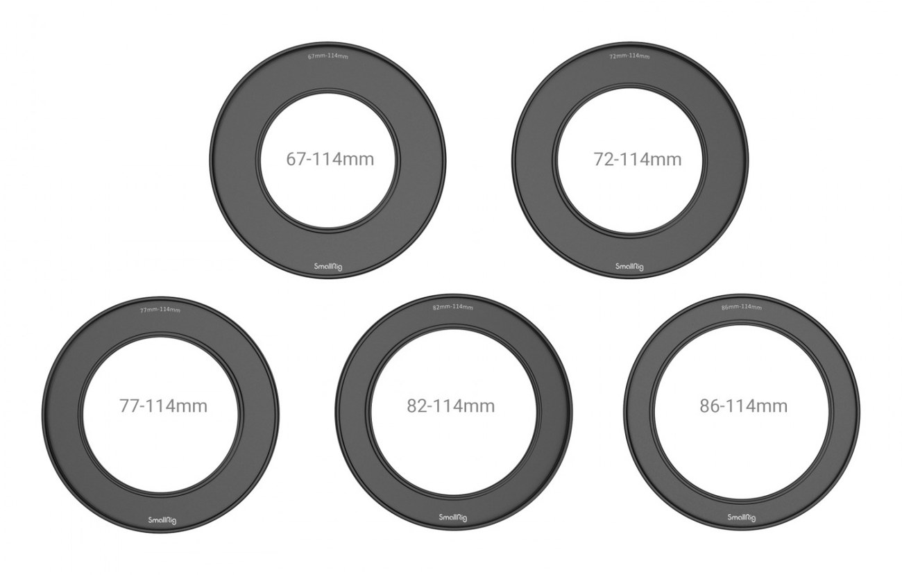 Sada skrutkovacích redukčných krúžkov so závitom na filter (67 mm/72 mm/77 mm/82 mm/86 mm-114 mm) pre matte box 2660